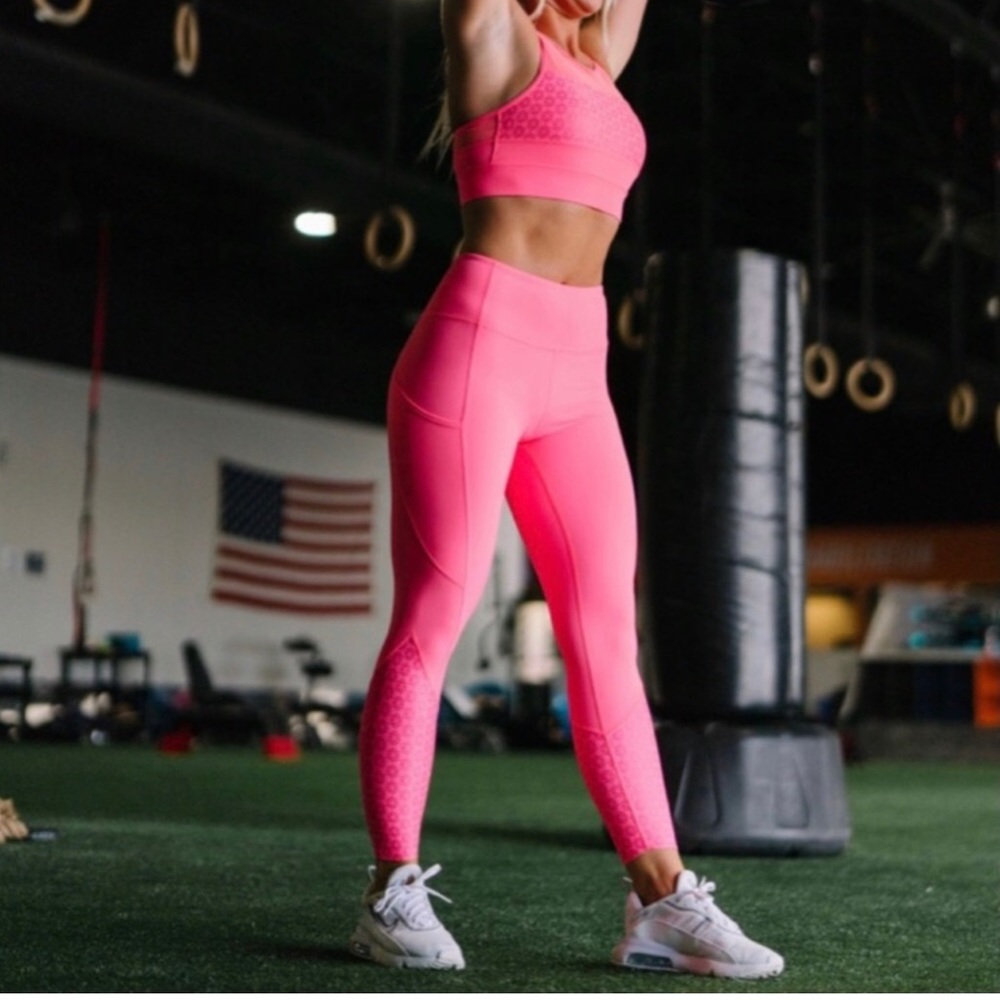 Neon Coral Flower Power Luxe Hi Rise 7/8 24” leggings